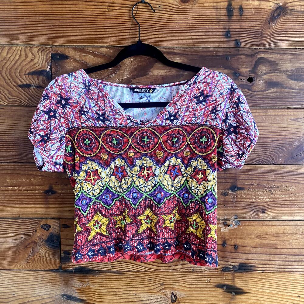 Chaudry KC Sports y2k Funky Print ribbed top size Medium